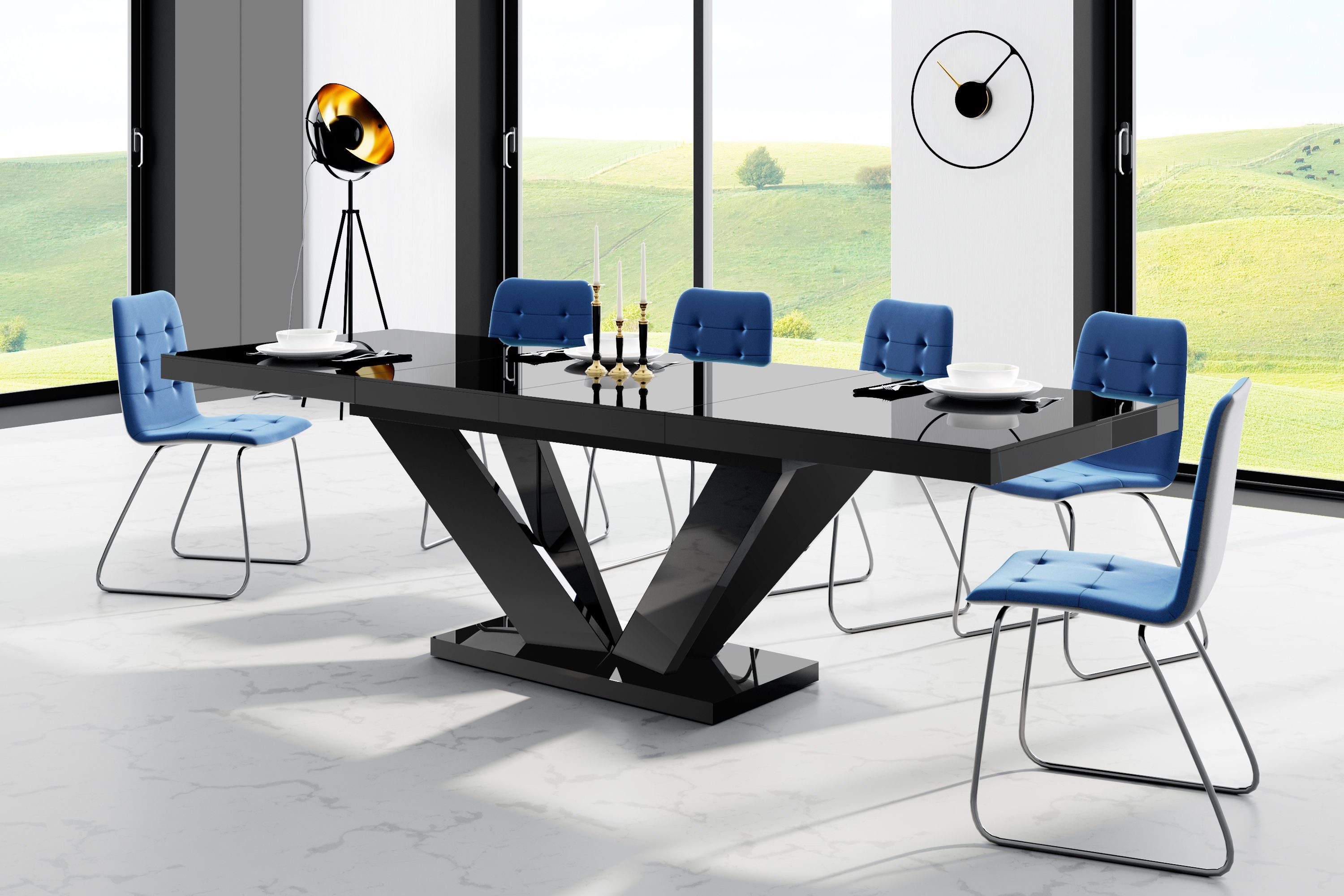 Design Esstisch HE-444 Ausziehbar 160-412cm - Hochglanz Grau/Weiß XXL Tisch